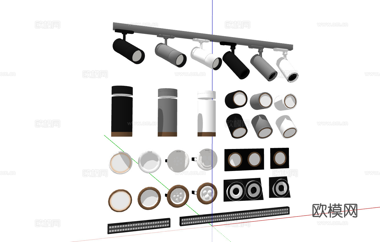 现代筒灯射灯轨道射灯合集su模型