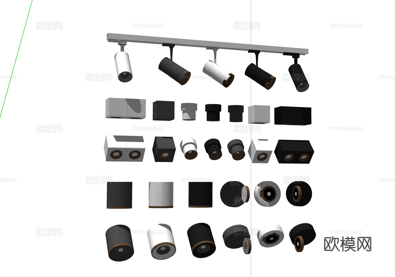 现代筒灯射灯轨道射灯合集su模型
