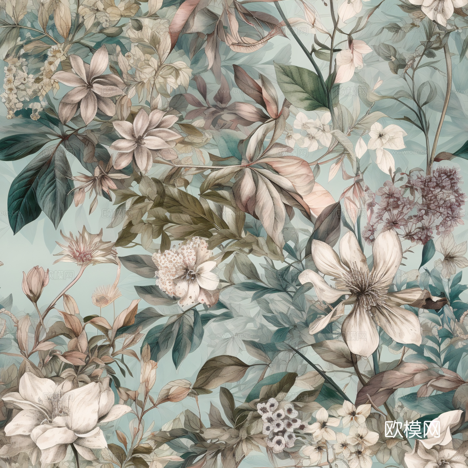 复古小清晰森林系植物纹理图案肌理8