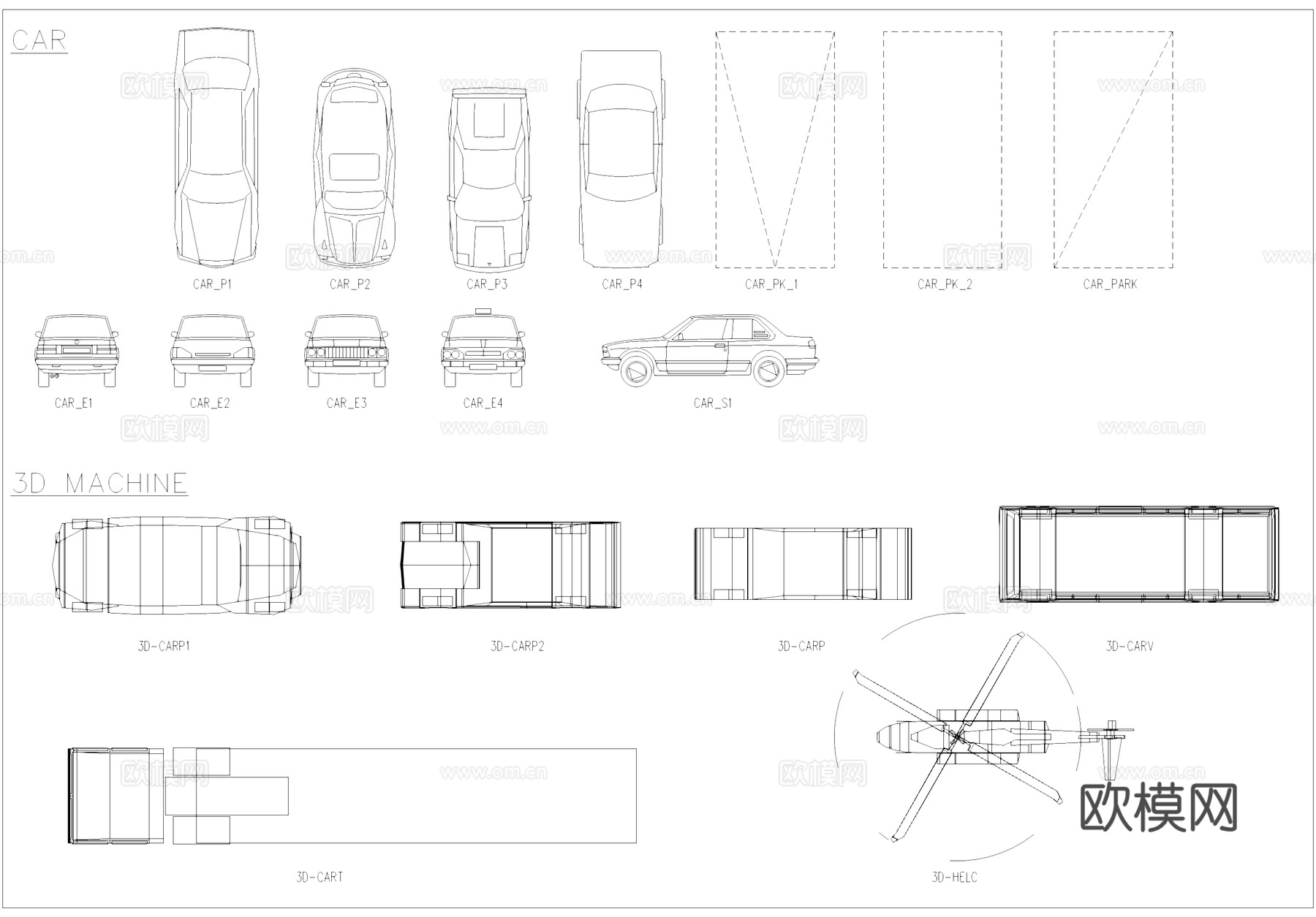 汽车货车飞机停车位平面CAD图库cad施工图cad施工图