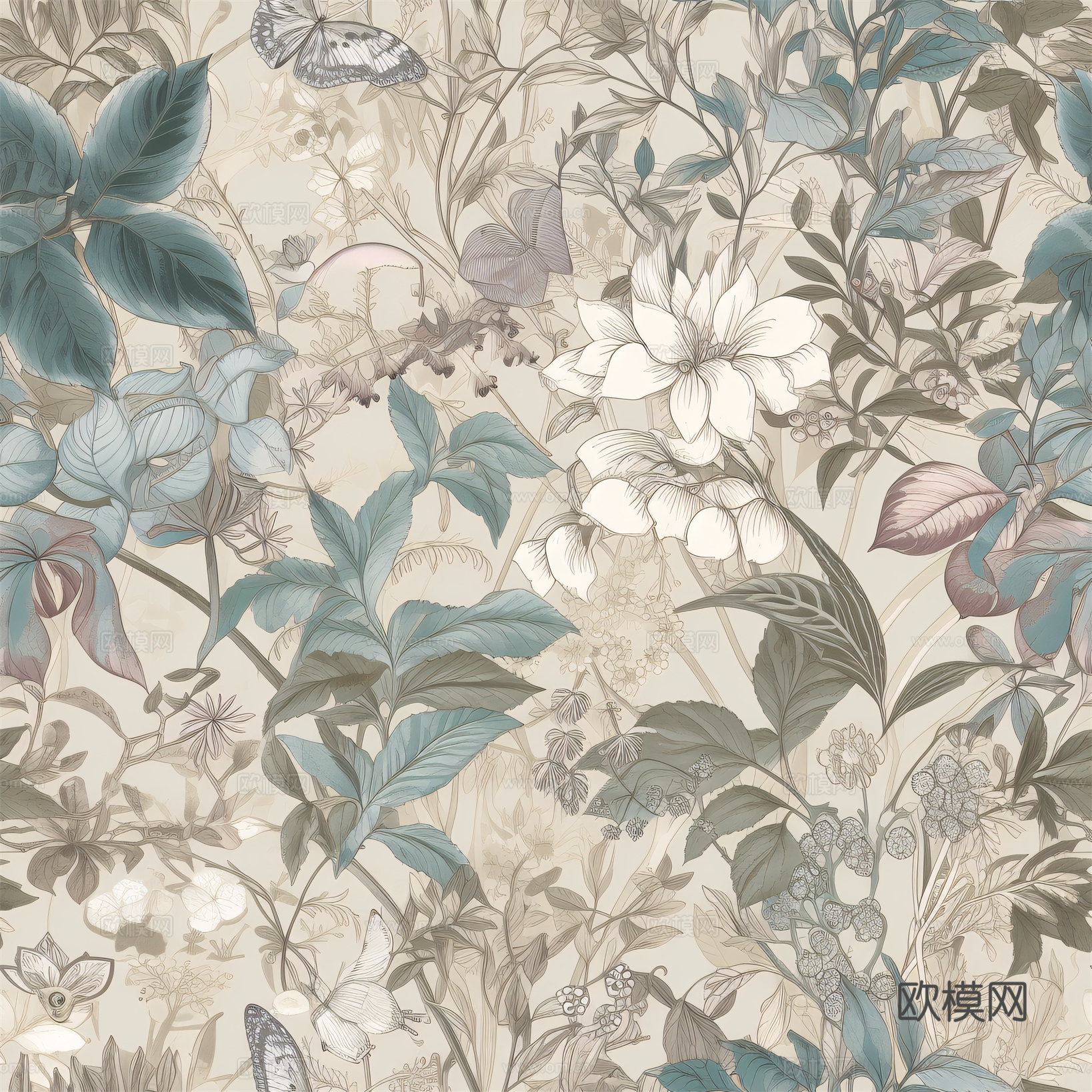 复古小清晰森林系植物纹理图案肌理1