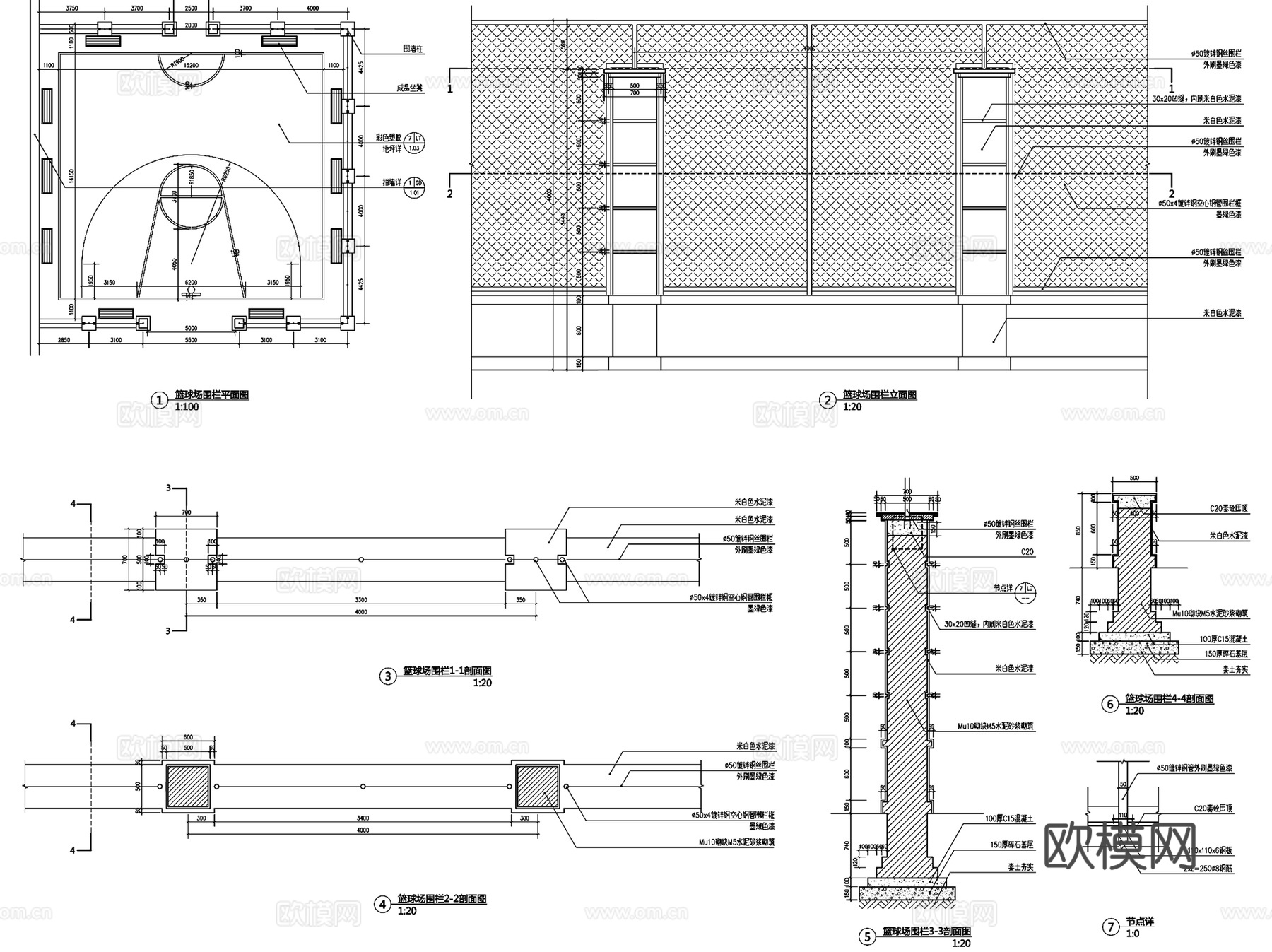 篮球场区景观CAD施工图集cad施工图