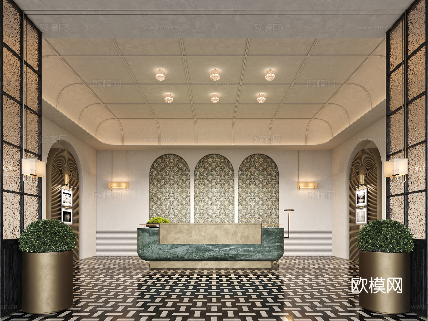 轻奢酒店大堂su模型