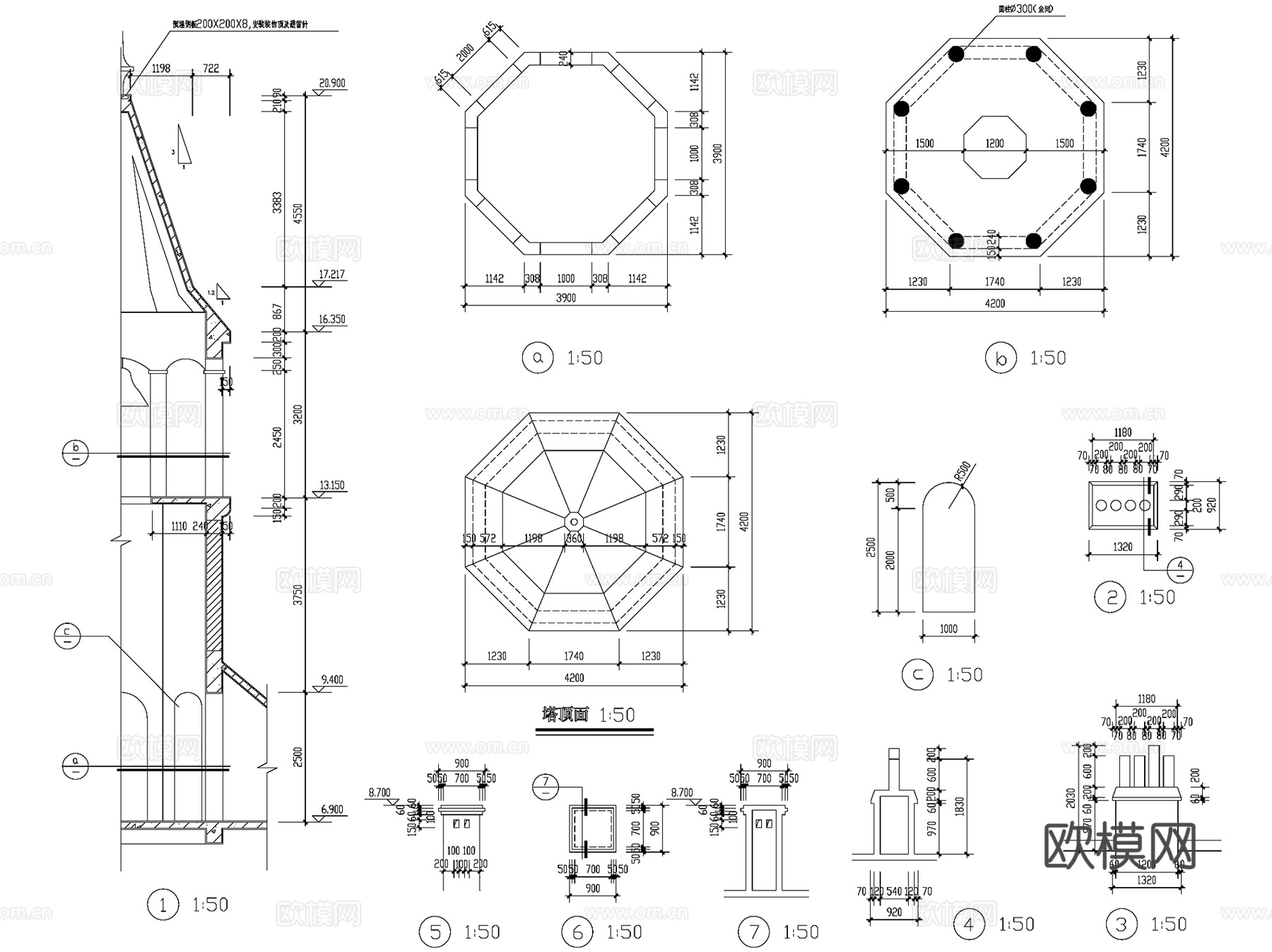 欧式艺术钟楼酒吧建筑CAD施工图cad施工图