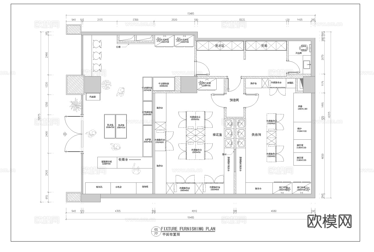 蛋糕面包店  最新平面施工图设计cad施工图