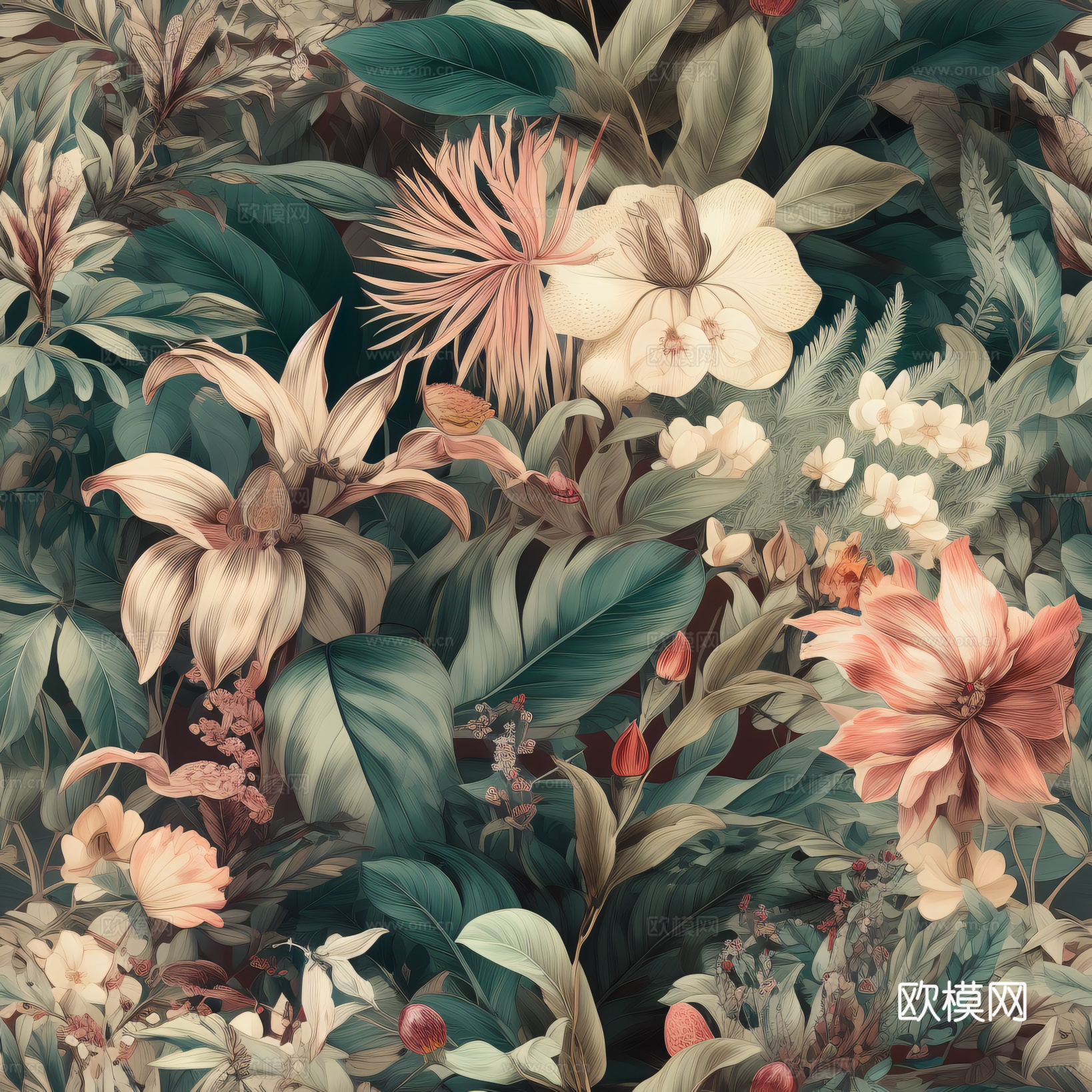 复古小清晰森林系植物纹理图案肌理18