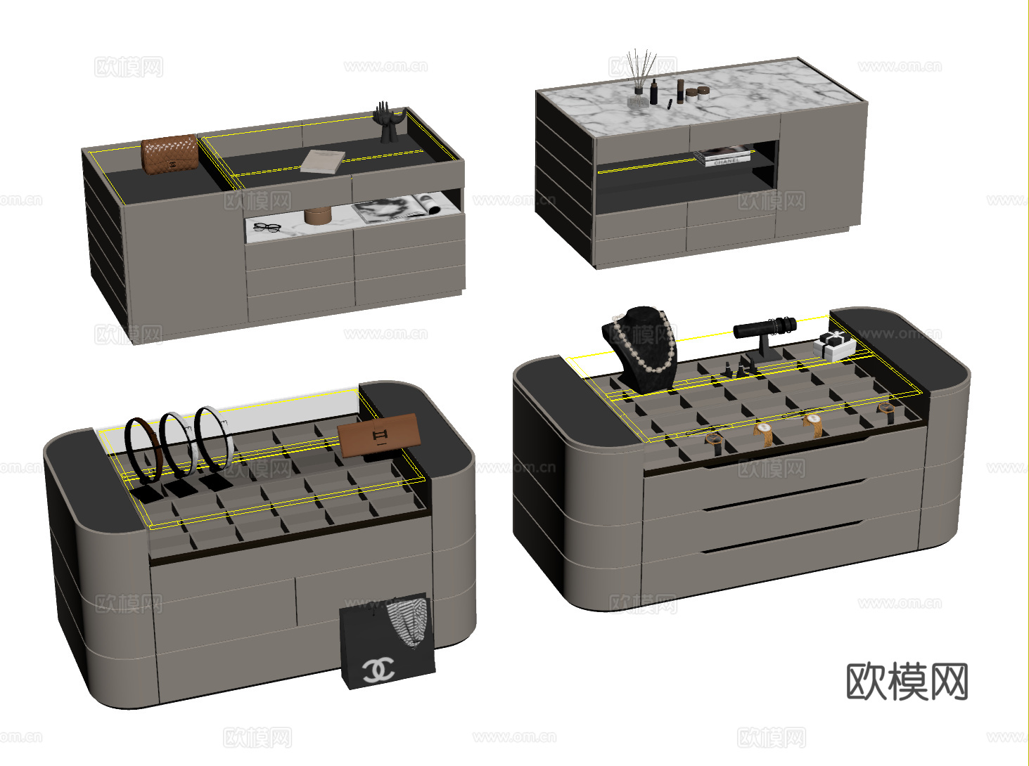 现代衣帽间中岛柜 首饰柜 收纳柜su模型