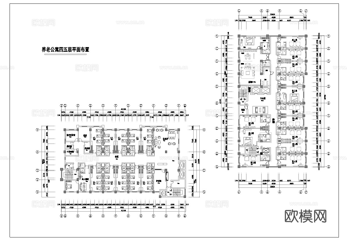 六层养老院 最新平面施工图设计cad施工图