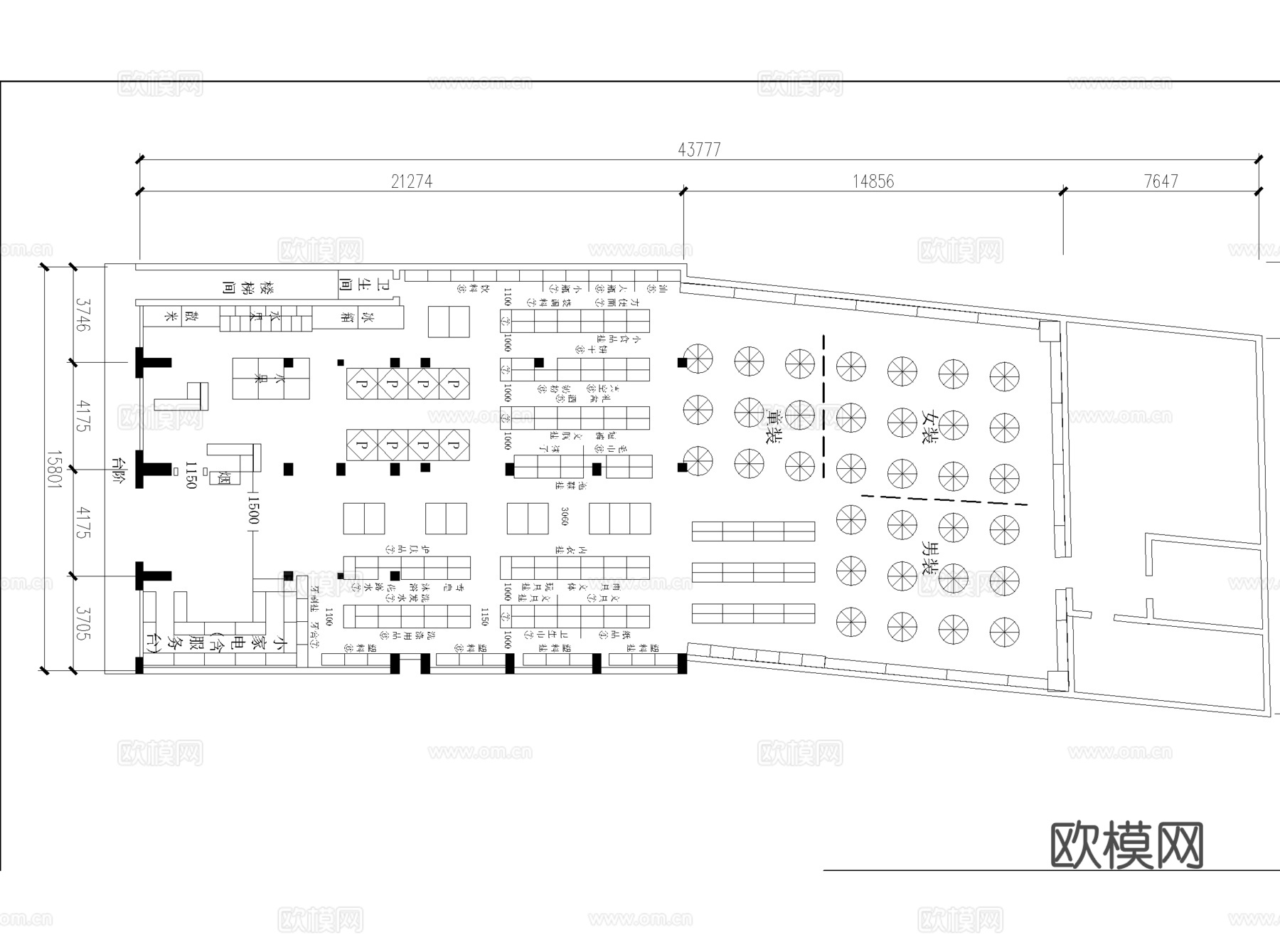 大型生鲜超市 最新平面施工图设计cad施工图