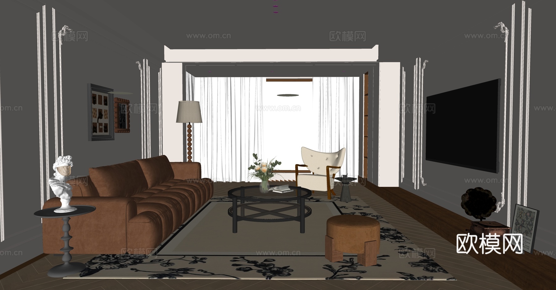 中古风客厅su模型