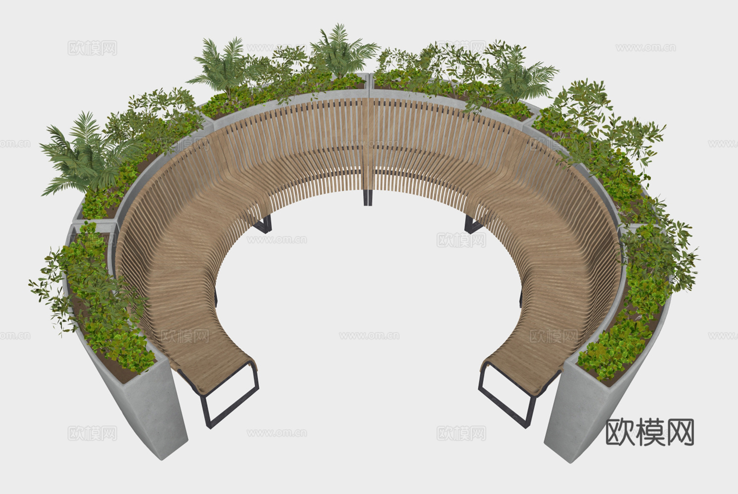 景观座椅 树池座椅 户外椅凳 弧形座椅 木椅su模型