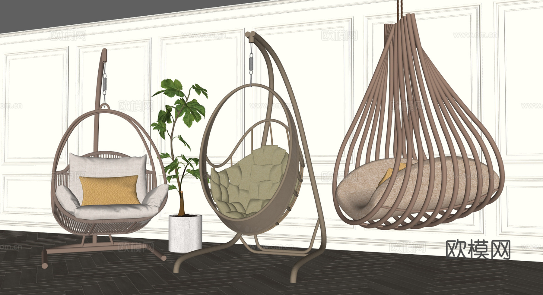 休闲吊椅 户外椅 竹椅 躺椅 室内吊椅su模型