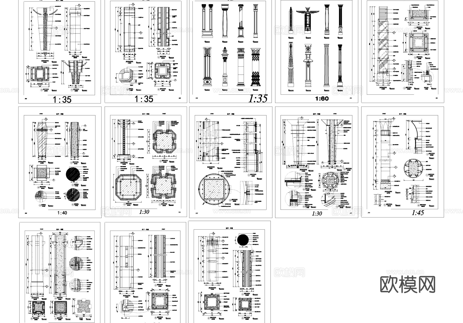 建筑柱子柱式装饰详图CAD施工图cad施工图