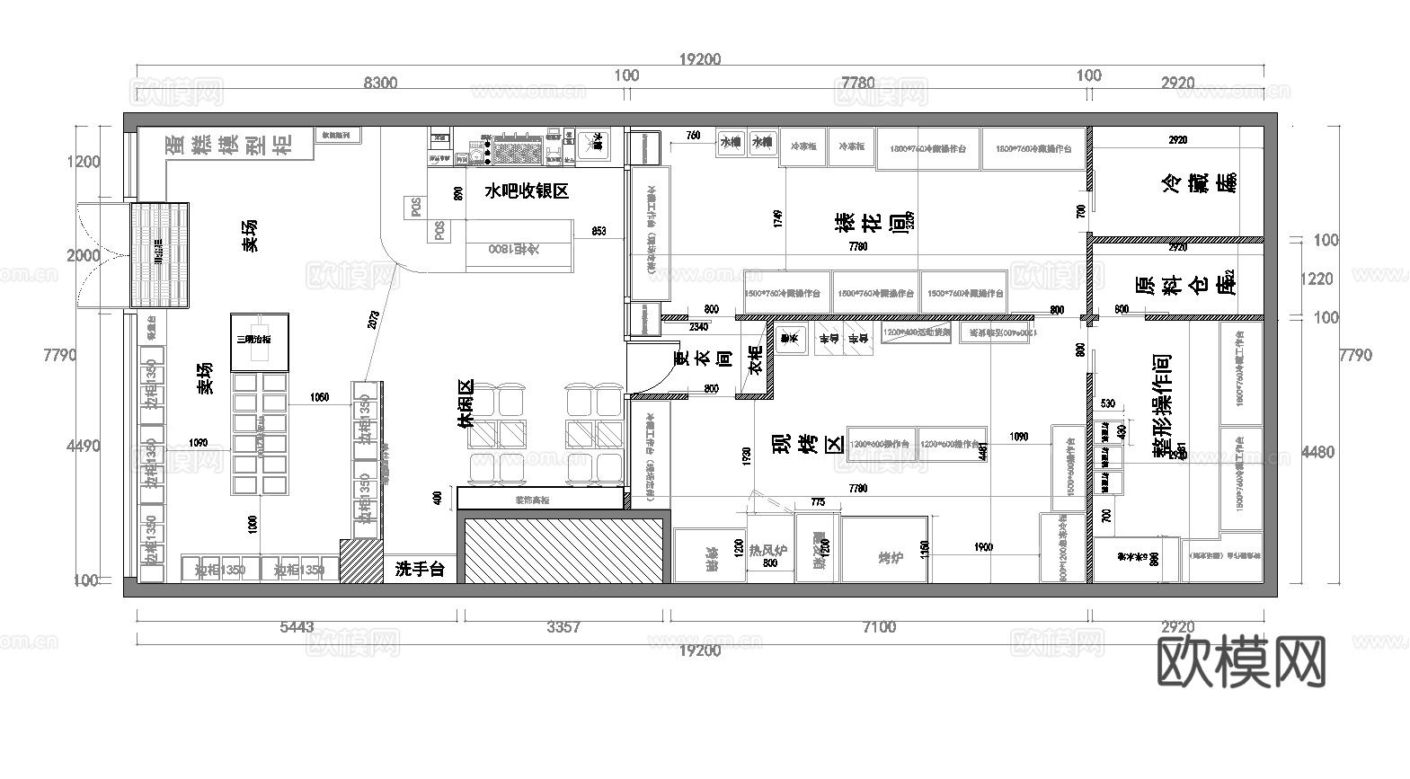 蛋糕面包店  最新平面施工图设计cad施工图