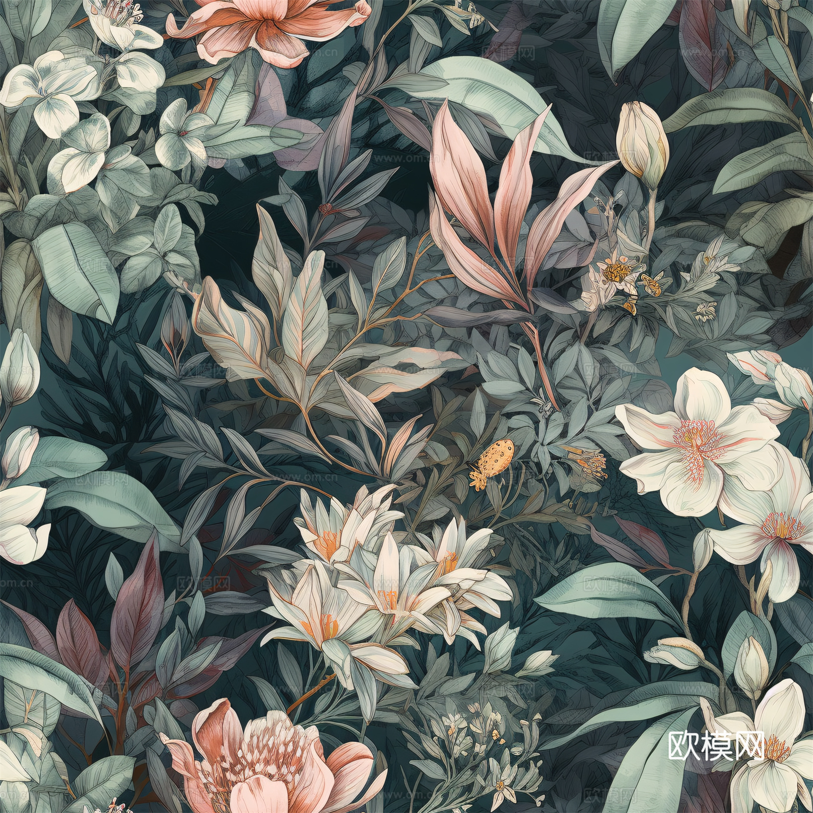 复古小清晰森林系植物纹理图案肌理35