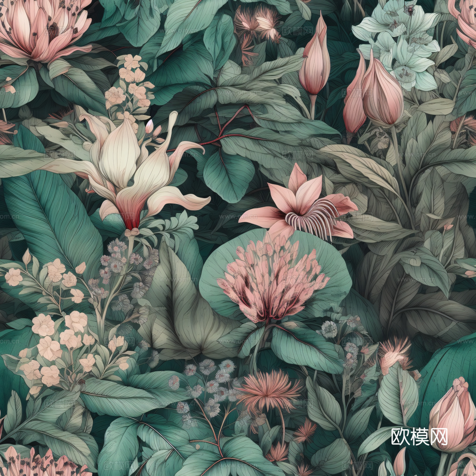 复古小清晰森林系植物纹理图案肌理10