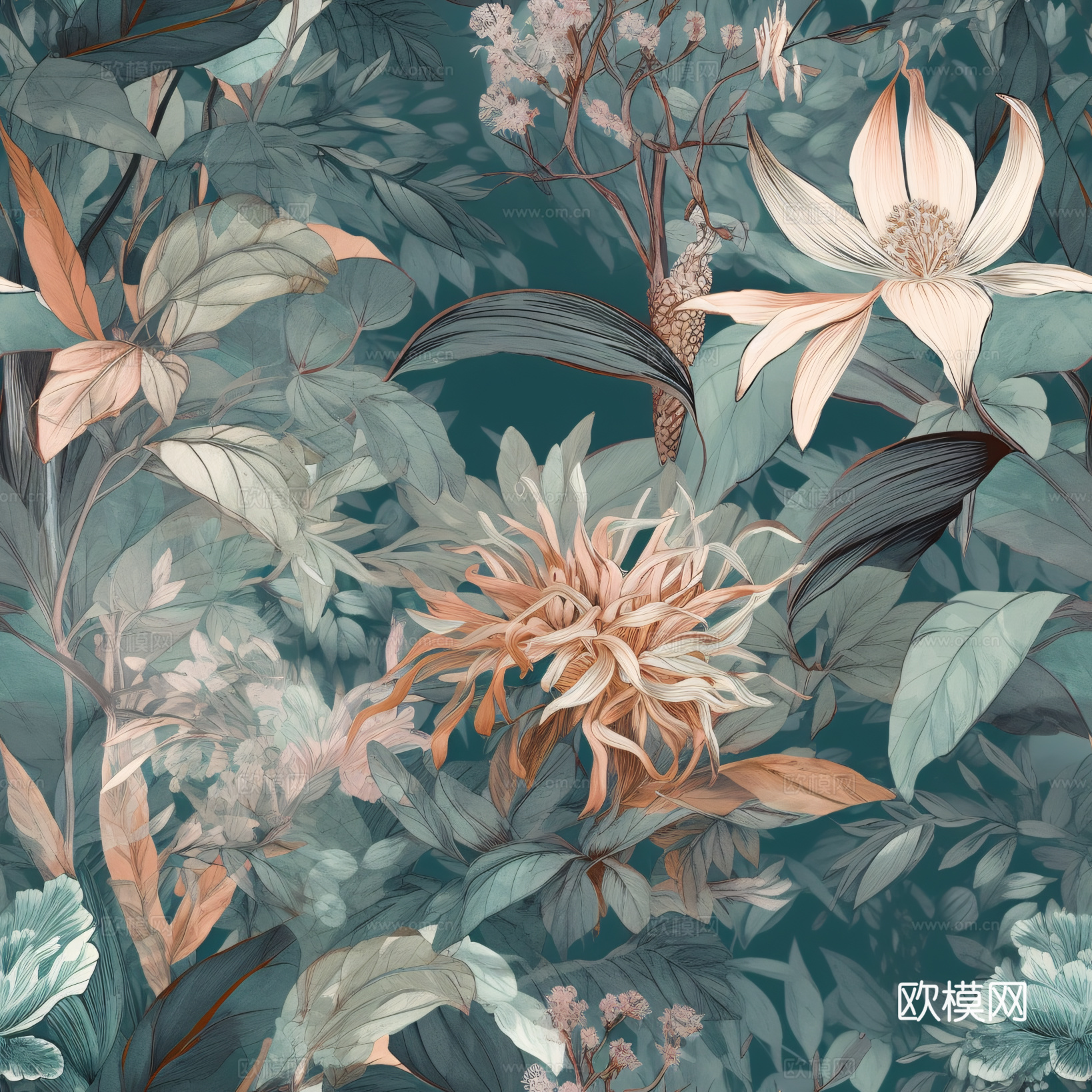 复古小清晰森林系植物纹理图案肌理40