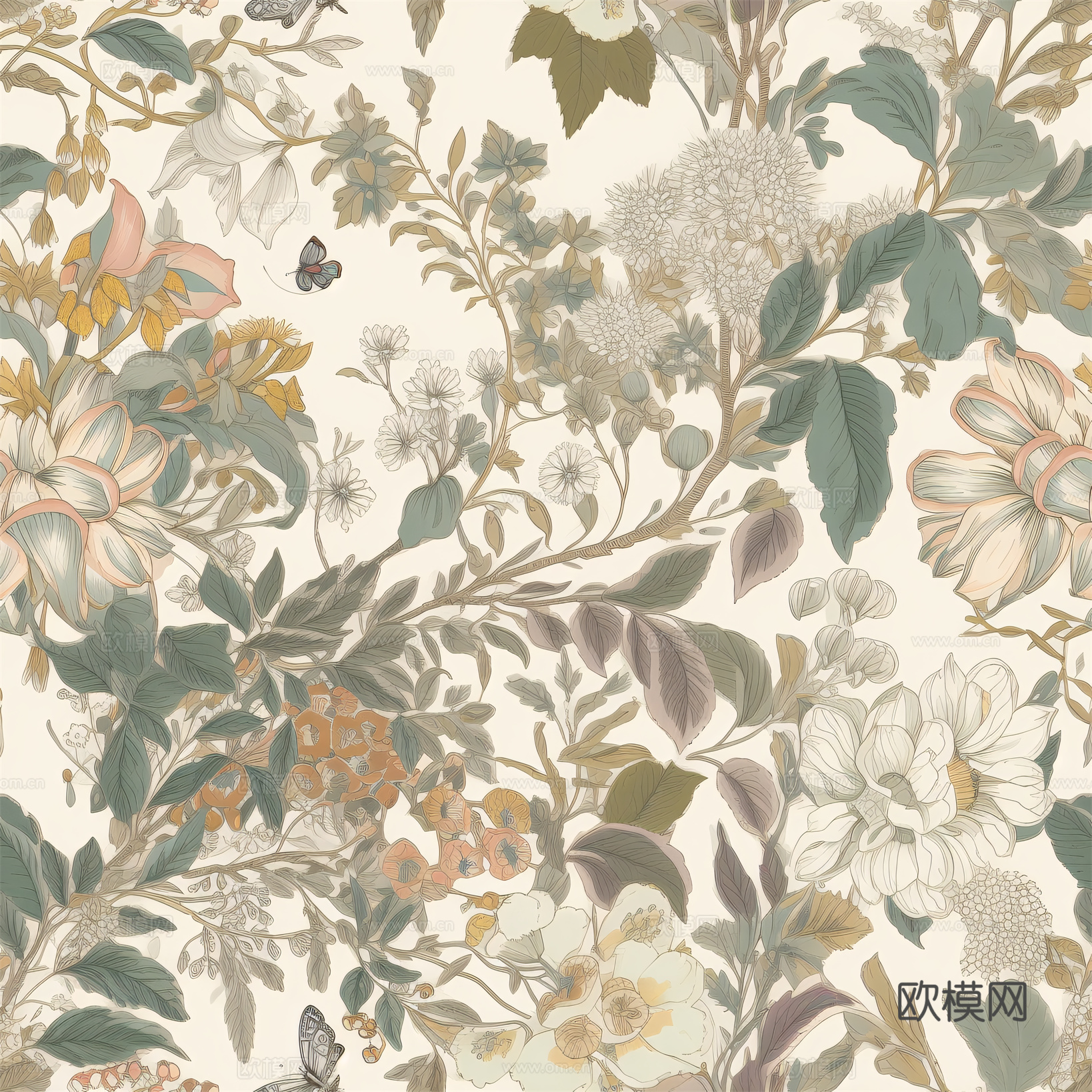 复古小清晰森林系植物纹理图案肌理2