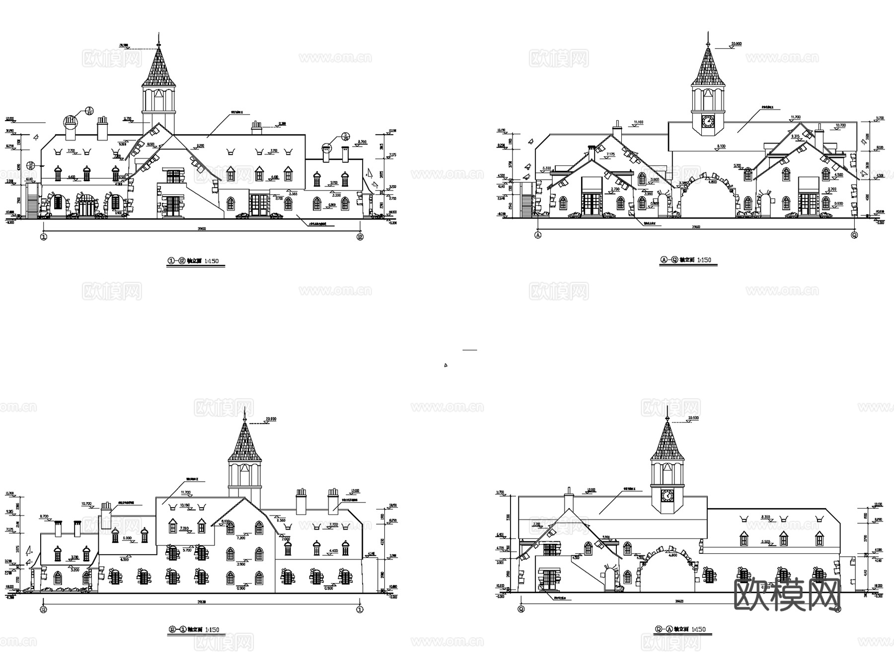 欧式艺术钟楼酒吧建筑CAD施工图cad施工图