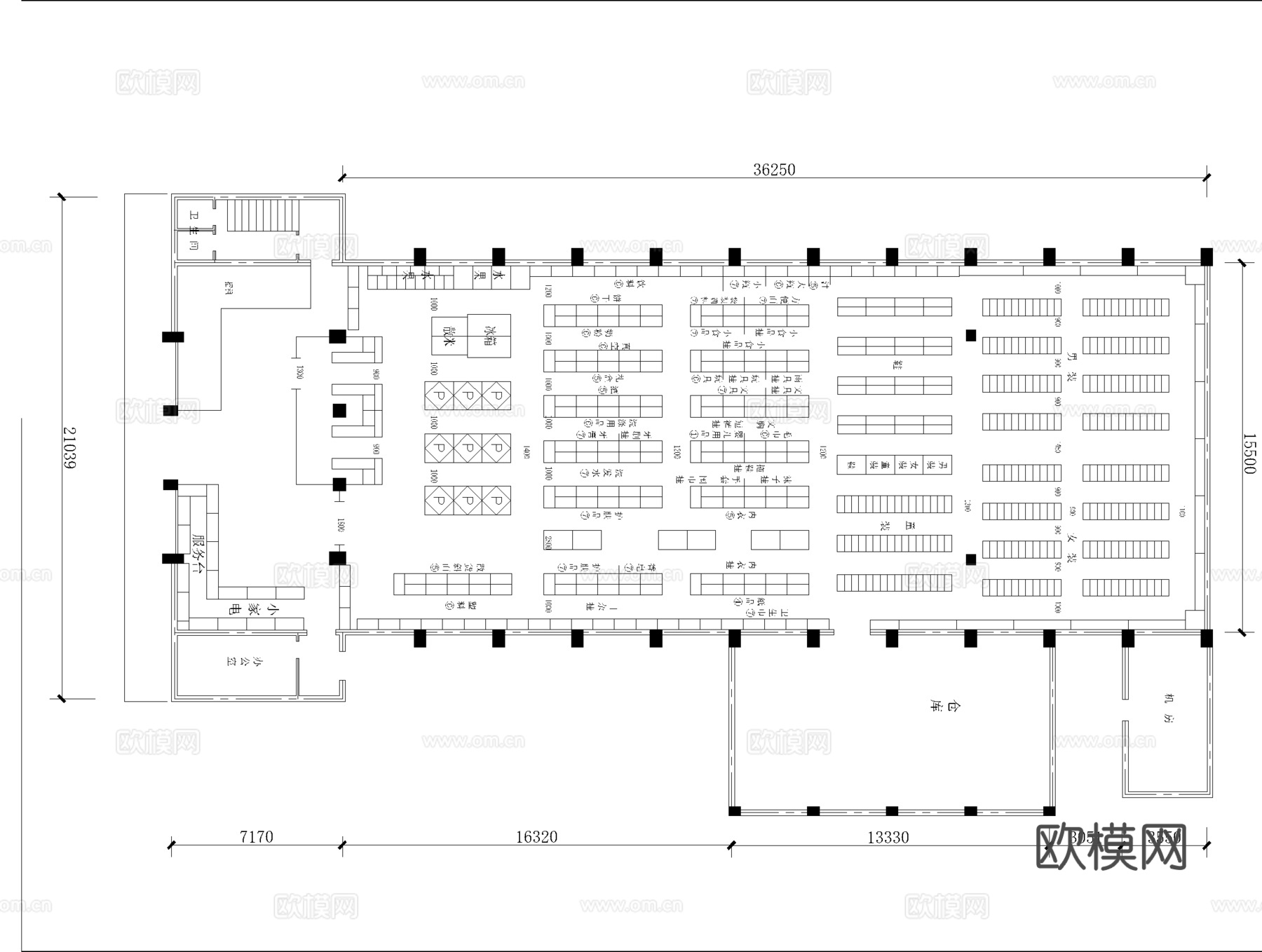 大型生鲜超市 最新平面施工图设计cad施工图