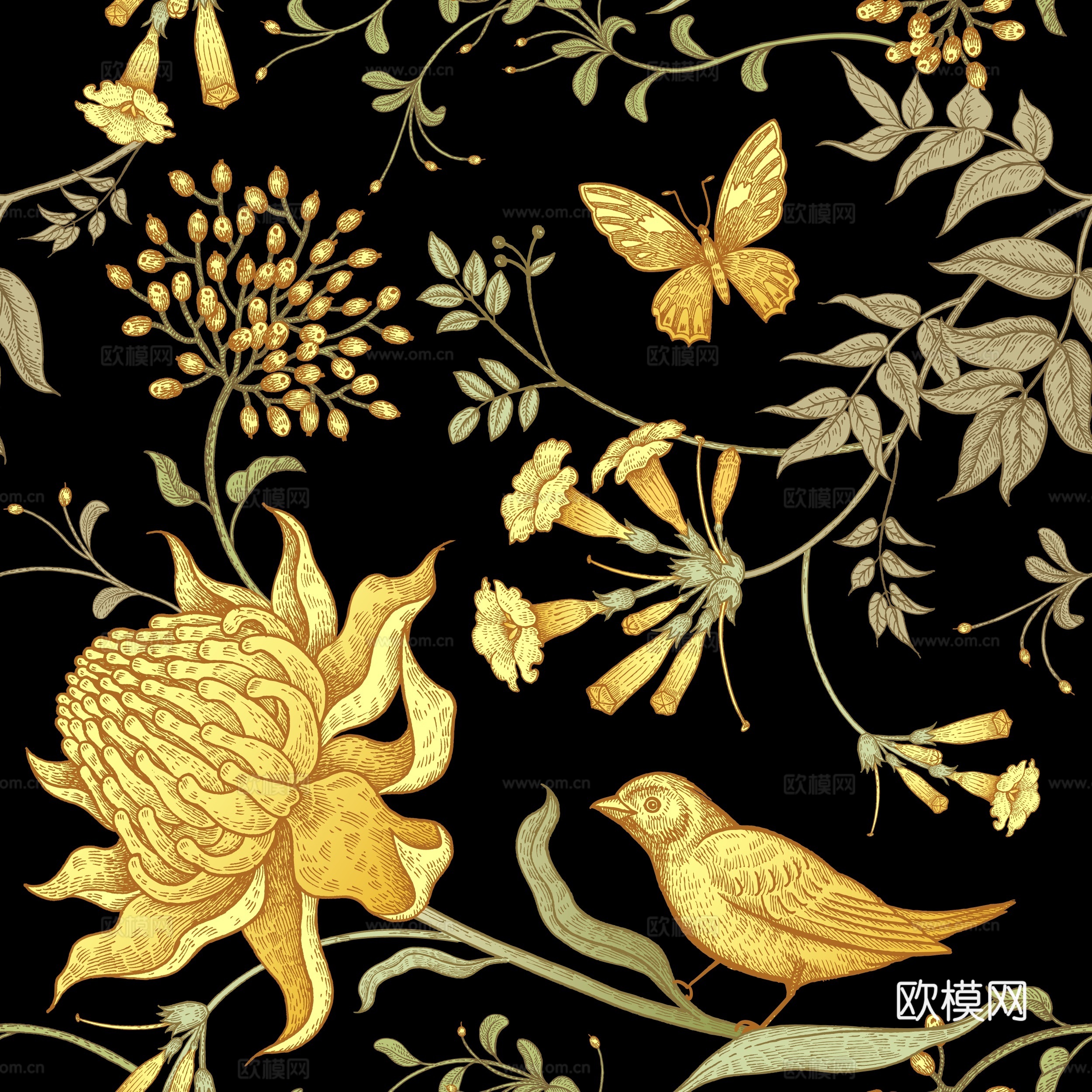 中式植物图案纹理肌理10