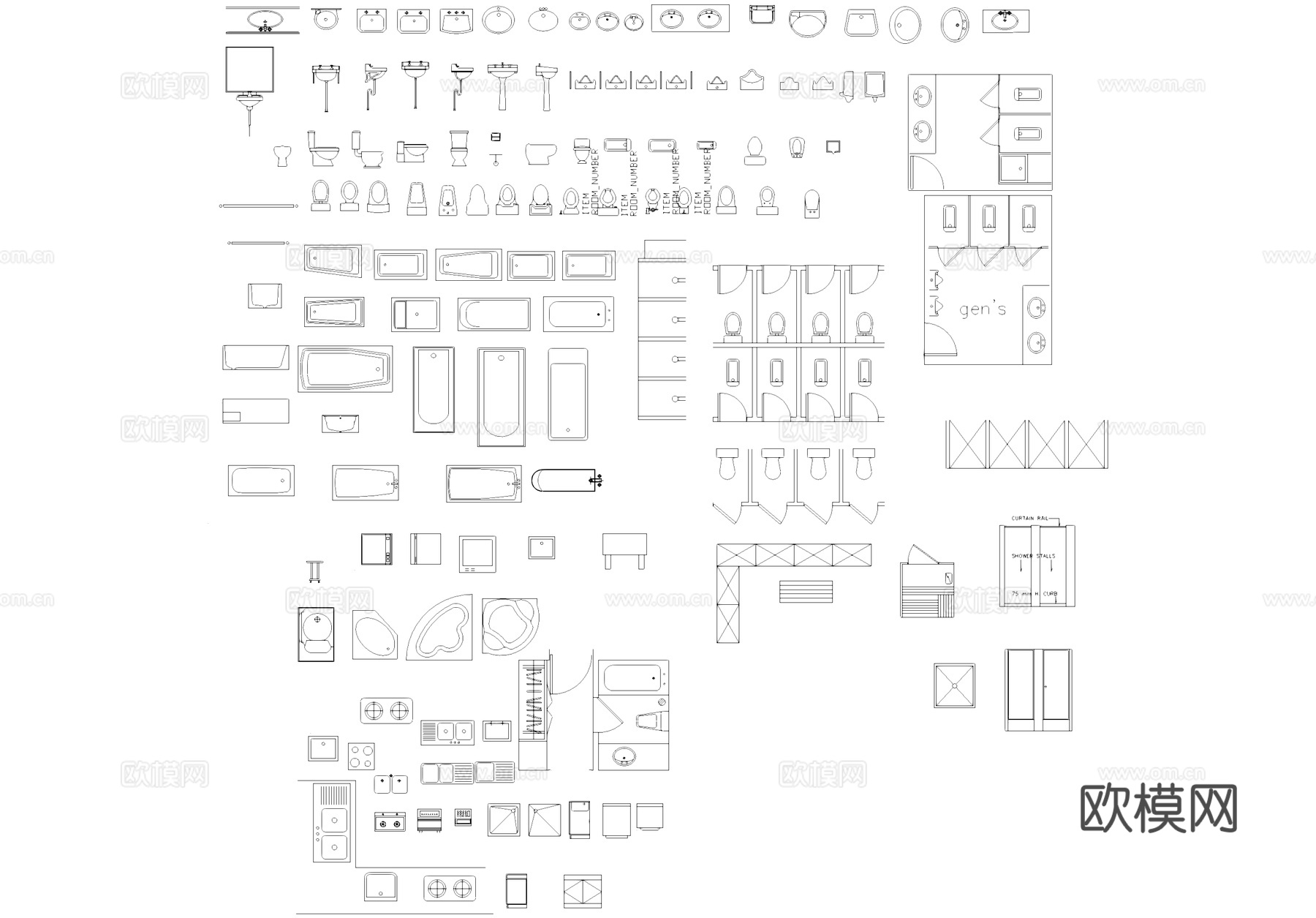 厕所卫浴洗手池平面CAD图库cad施工图