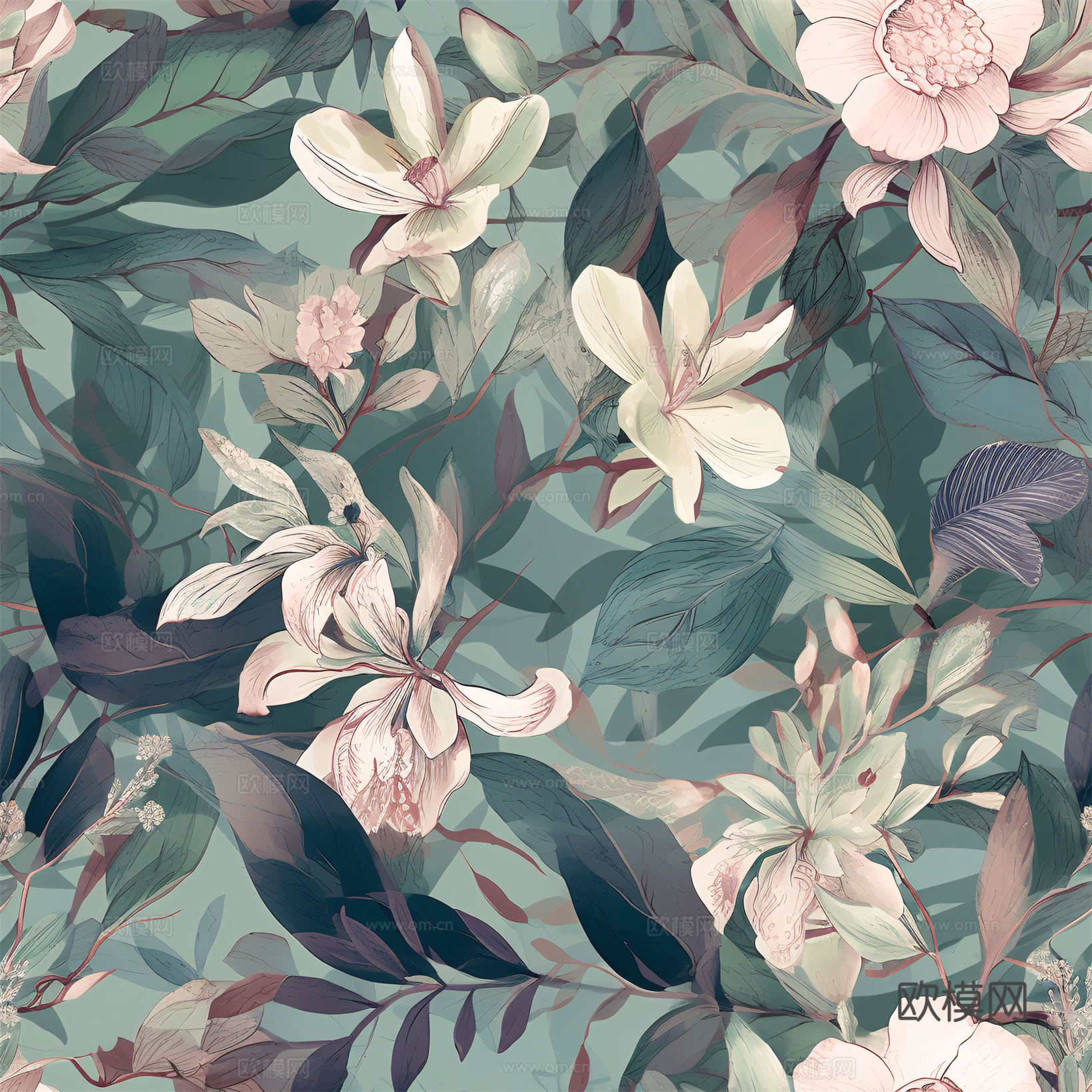 复古小清晰森林系植物纹理图案肌理32