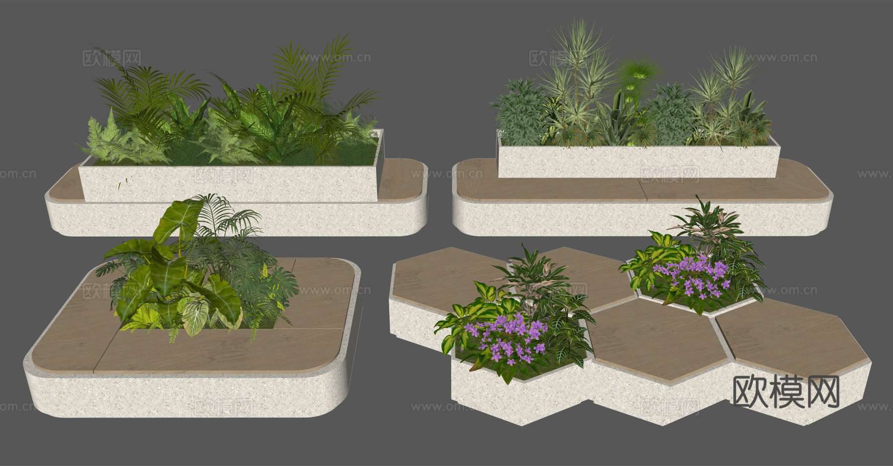 景观座椅 树池座椅 公共座椅 户外休闲椅凳 植物组合su模型
