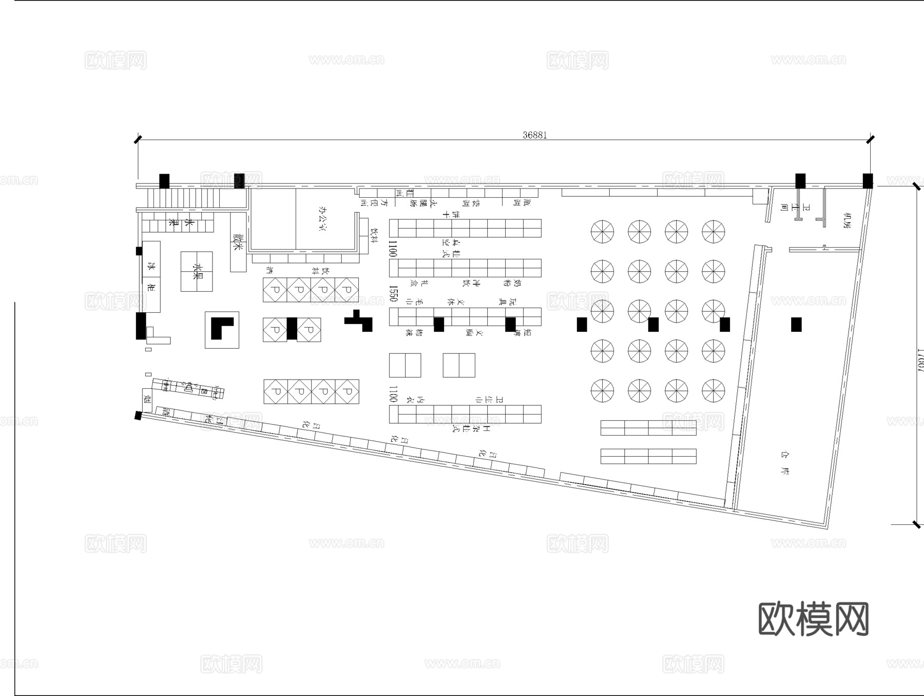 大型超市 最新平面施工图设计cad施工图