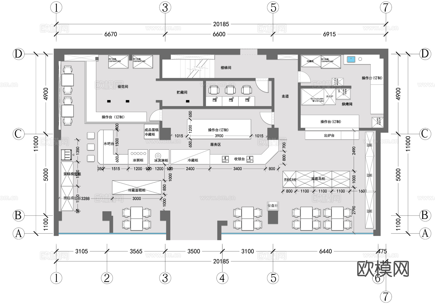 蛋糕面包店  最新平面施工图设计cad施工图