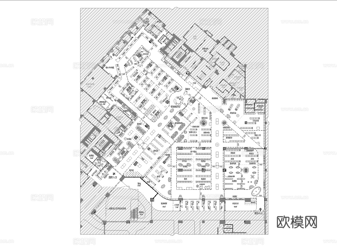 大型超市 最新平面施工图设计cad施工图