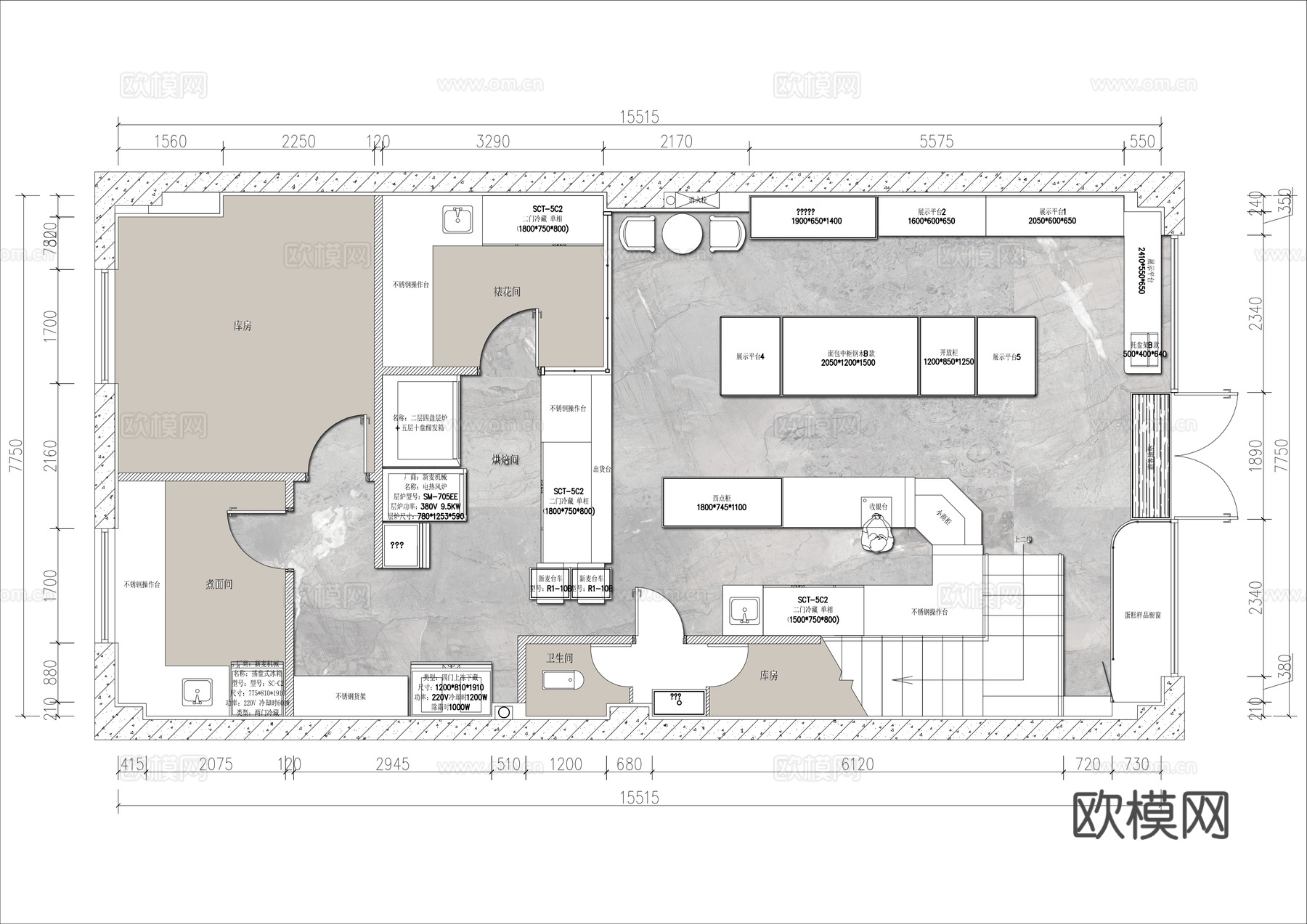 蛋糕面包店  最新平面施工图设计cad施工图