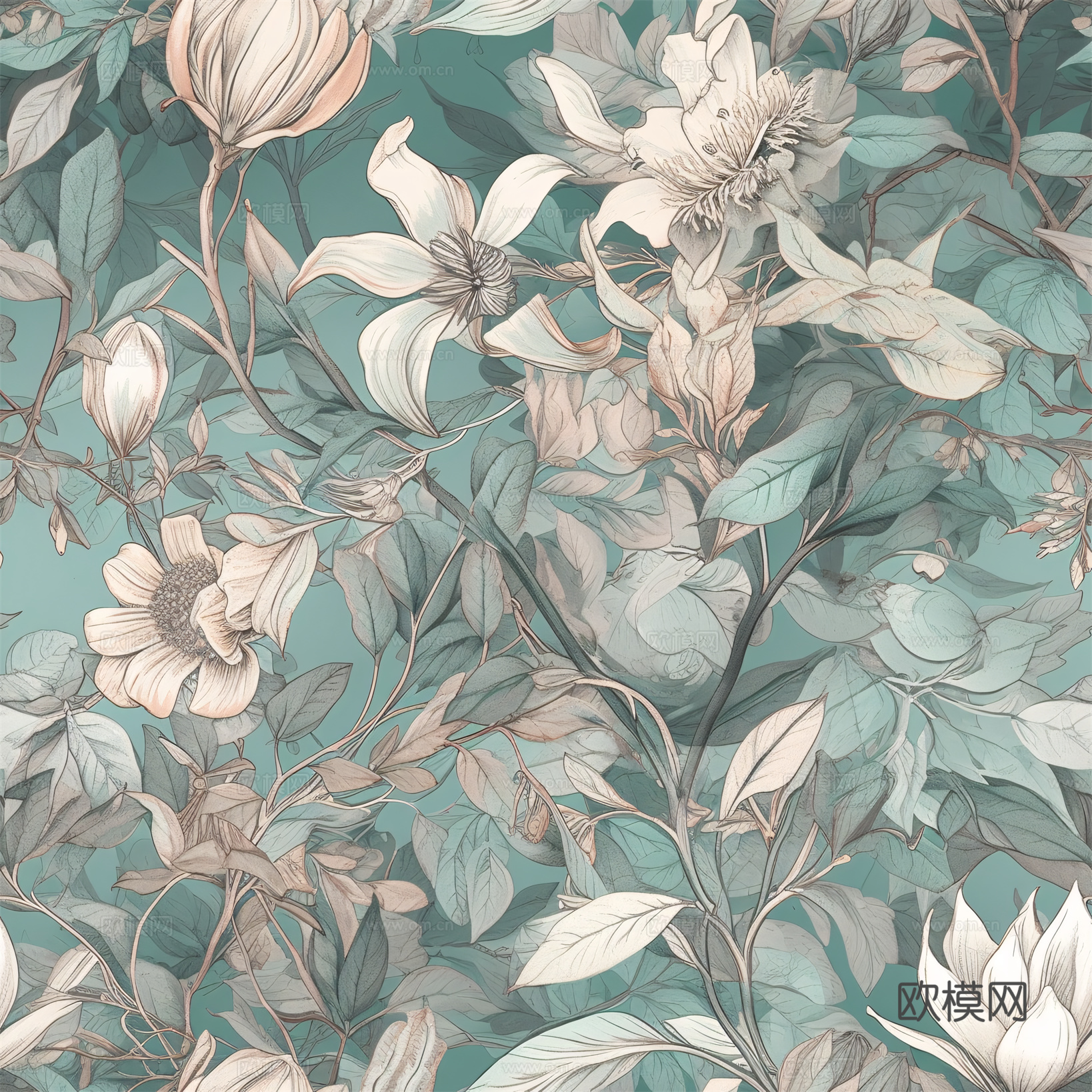 复古小清晰森林系植物纹理图案肌理34