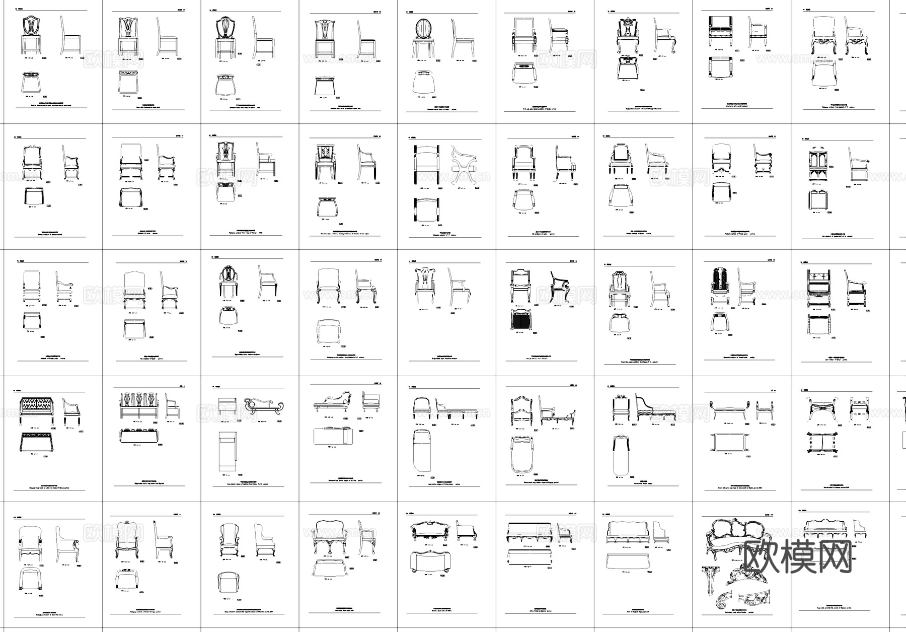 欧式家具平立面三视图CAD图库cad施工图