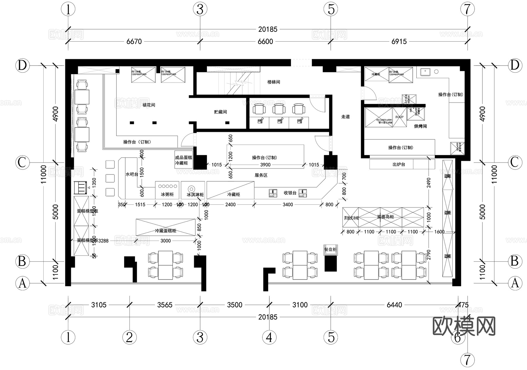 蛋糕面包店  最新平面施工图设计cad施工图