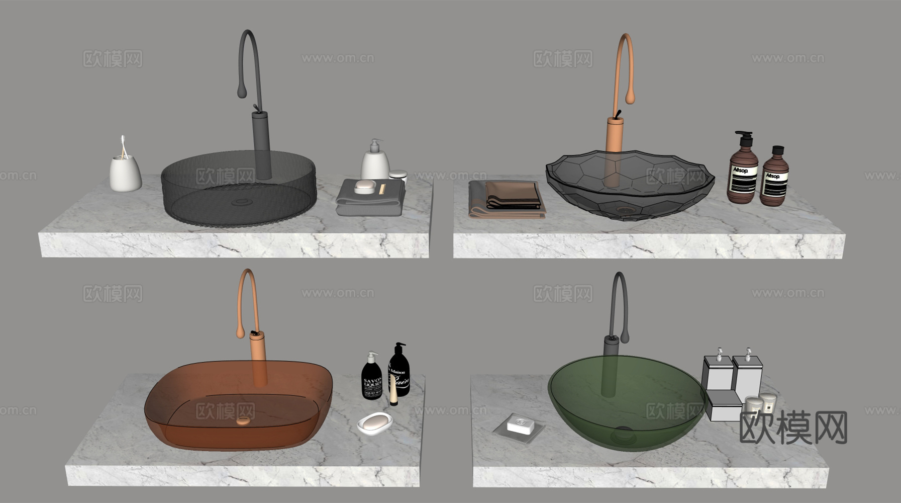 玻璃洗手台 卫浴用品 卫浴五金 洗手盆su模型