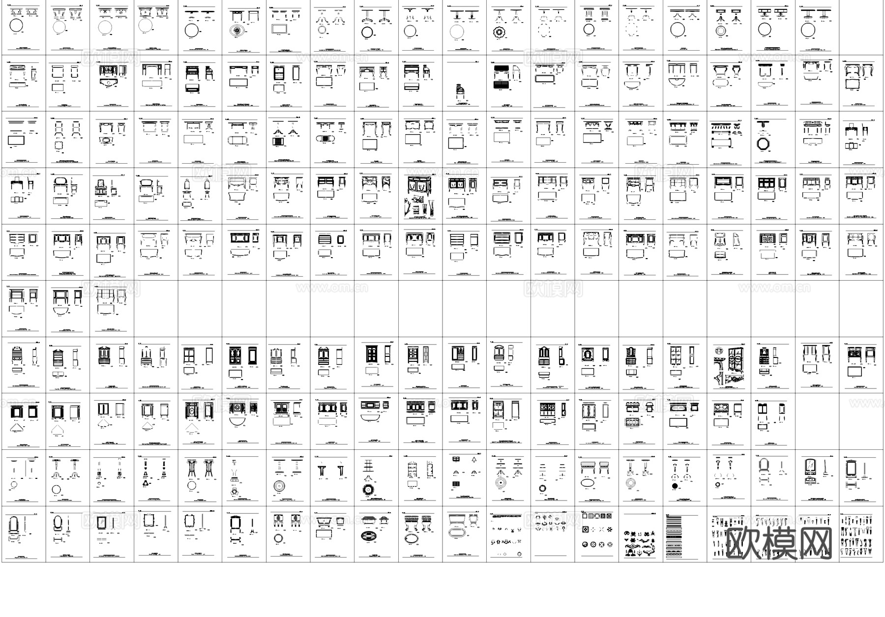 欧式家具平立面三视图CAD图库cad施工图