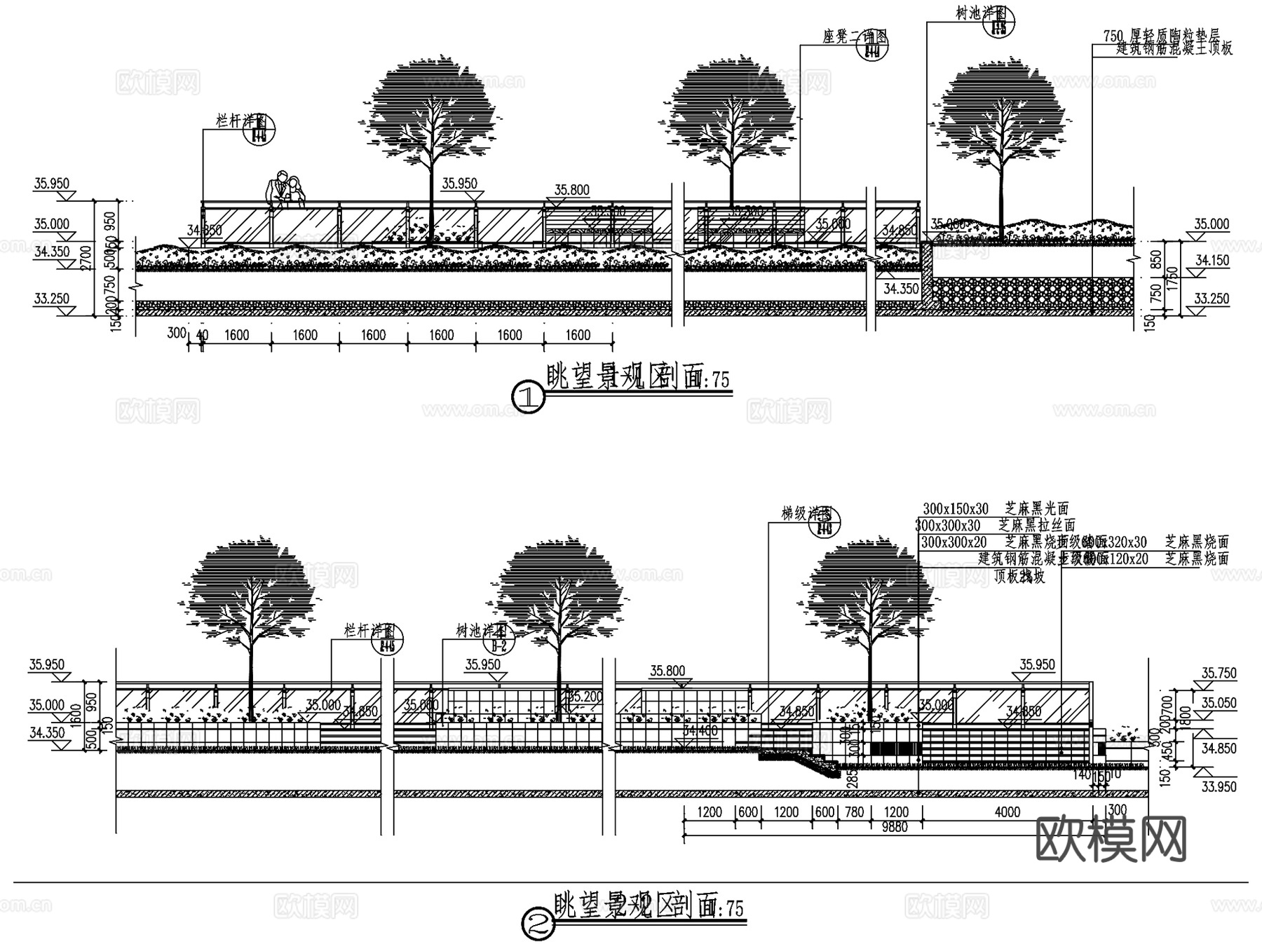 瞭望景观区CAD施工图集cad施工图