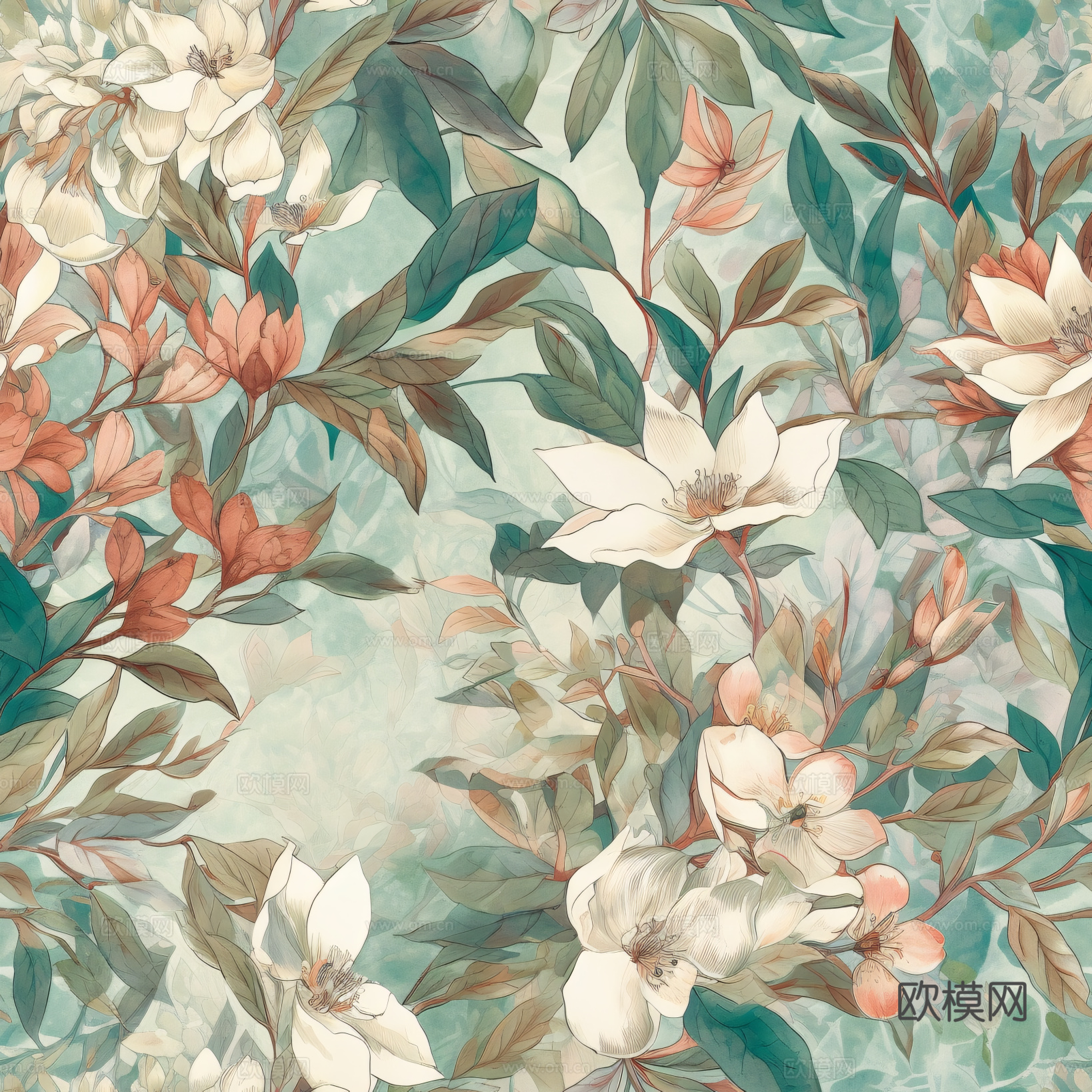 复古小清晰森林系植物纹理图案肌理14