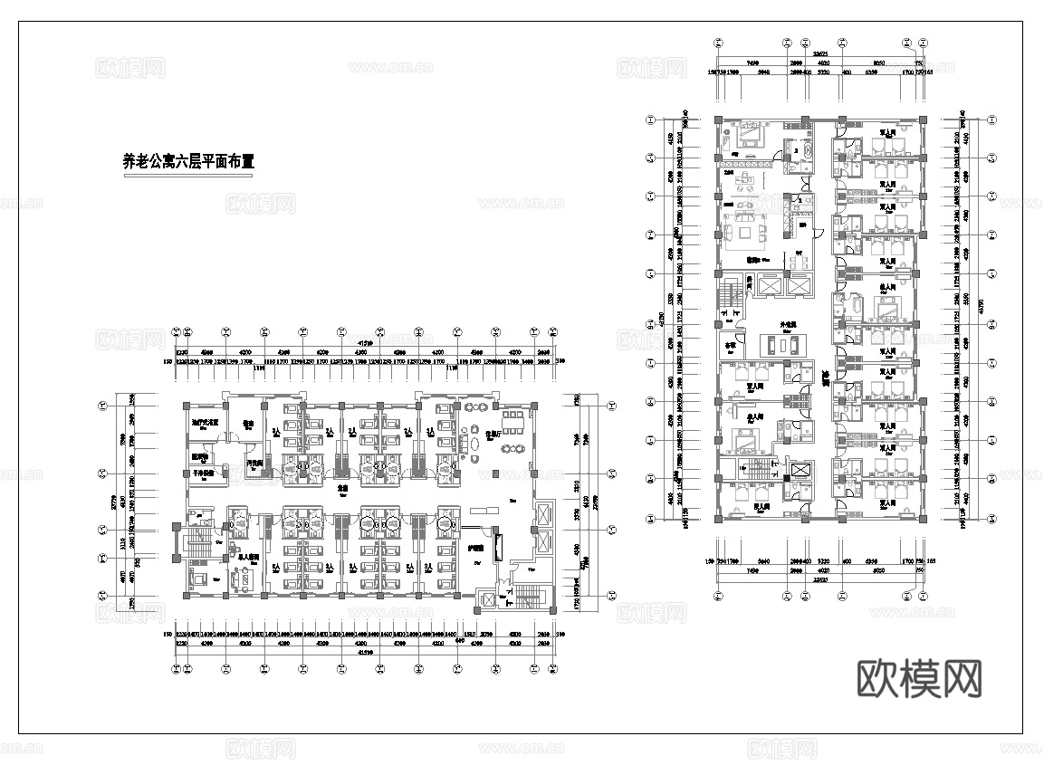 六层养老院 最新平面施工图设计cad施工图