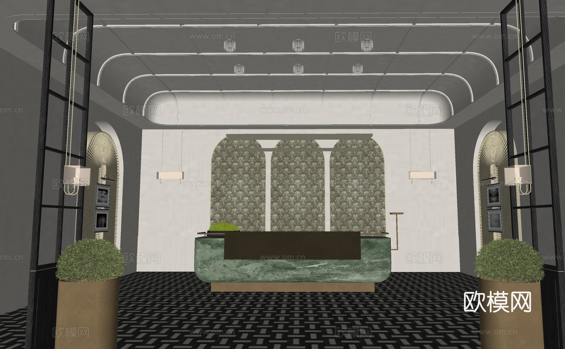 轻奢酒店大堂su模型