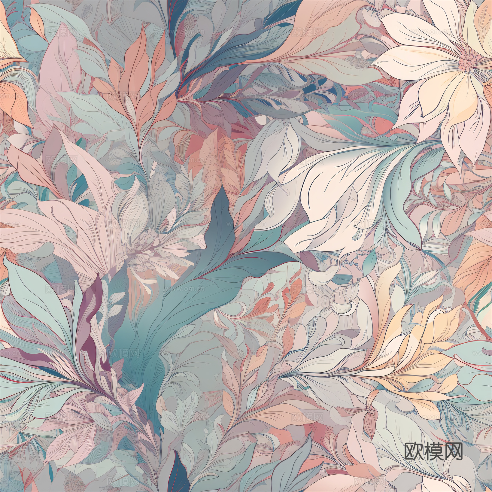 复古小清晰森林系植物纹理图案肌理9