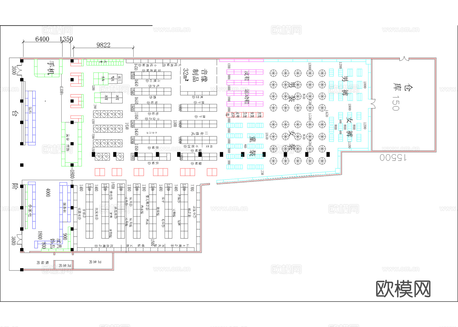 大型超市 最新平面施工图设计cad施工图