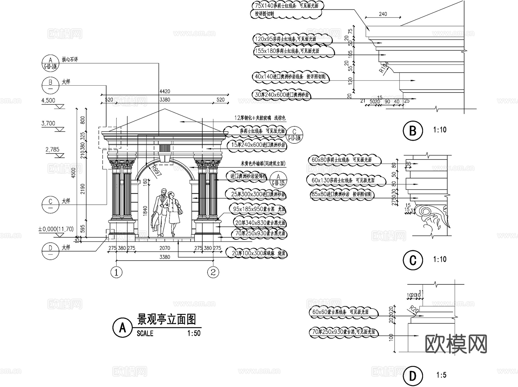 欧式新古典八角亭景观亭CAD施工图cad施工图