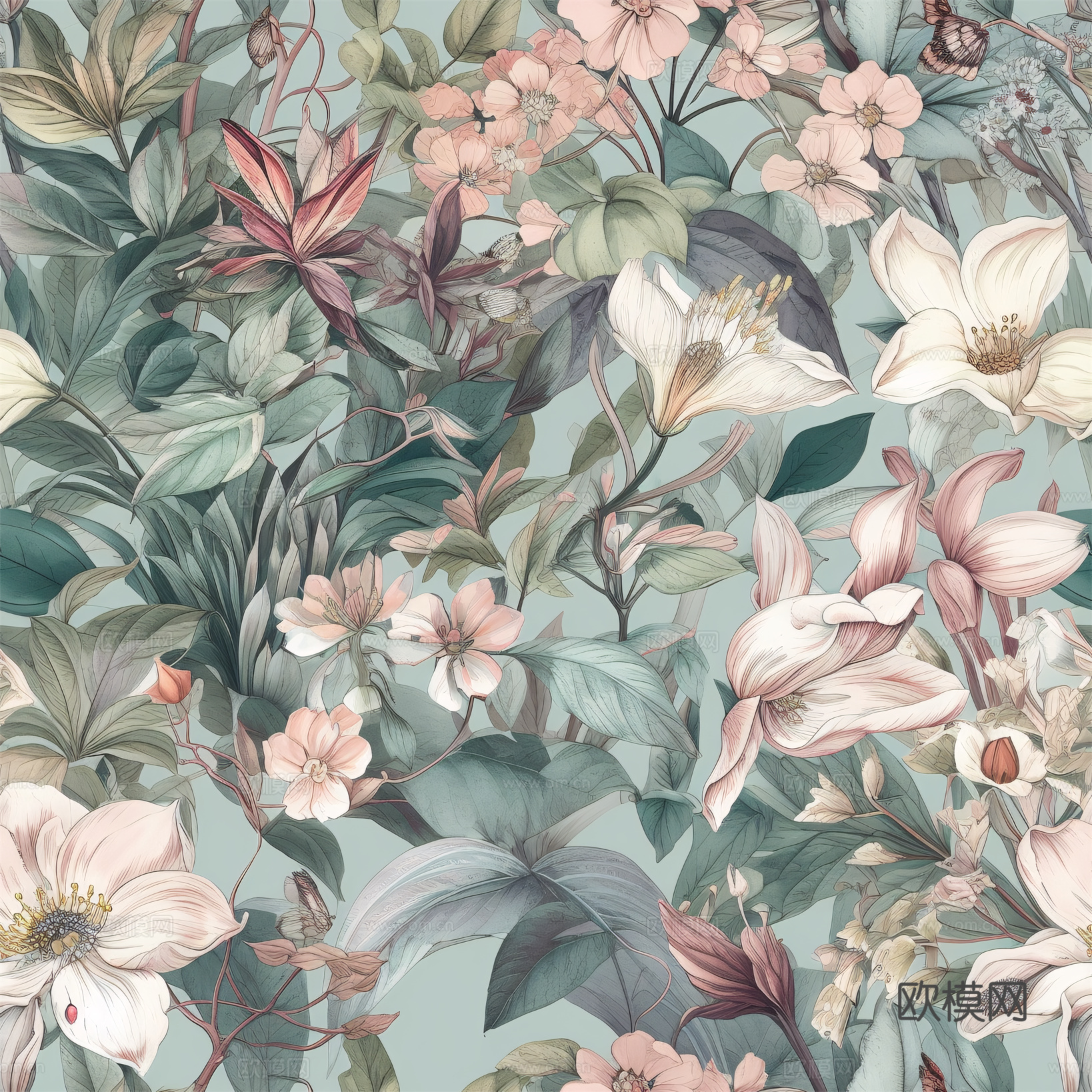 复古小清晰森林系植物纹理图案肌理36