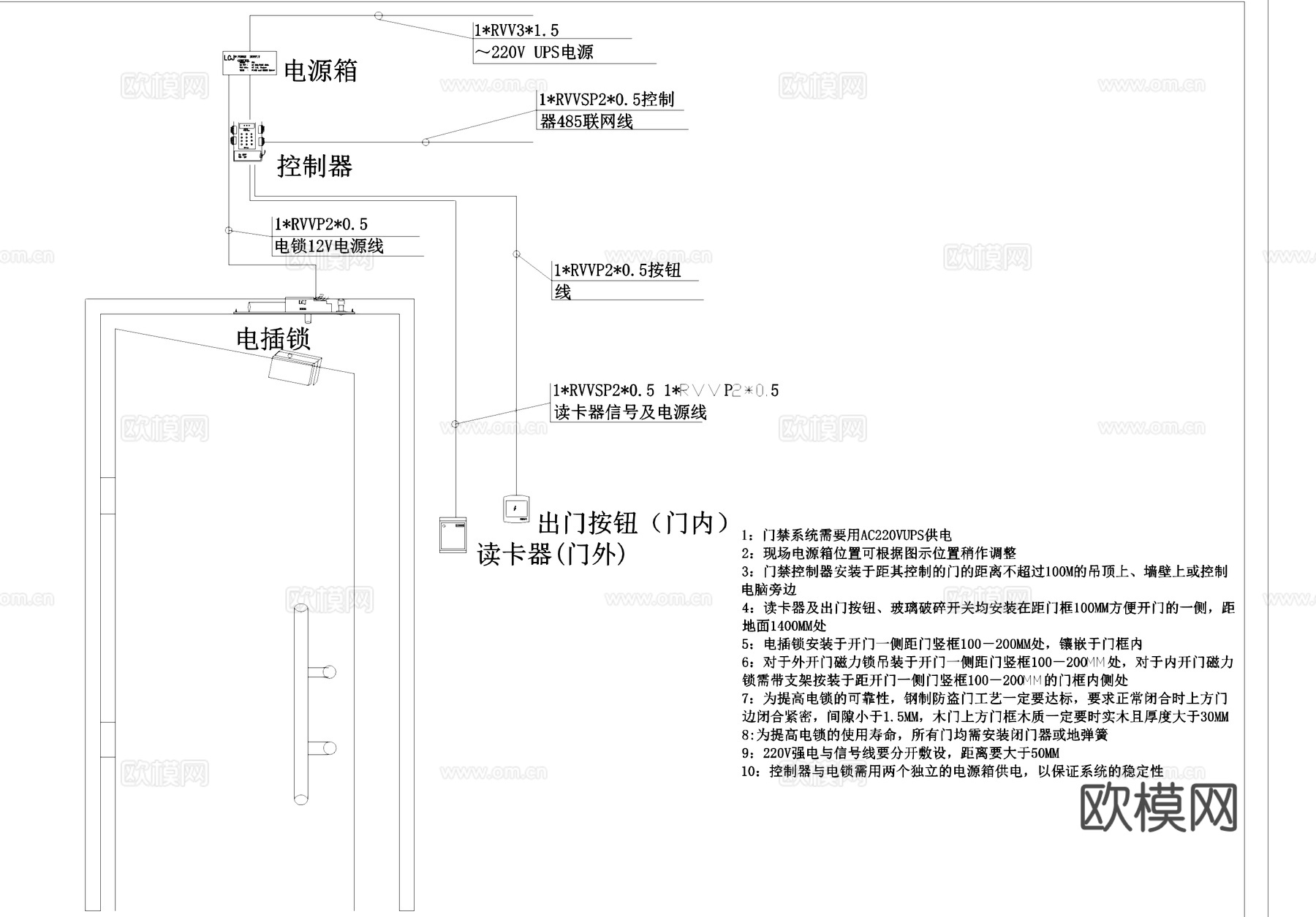 门禁一卡通设备安装管线CAD施工图cad施工图