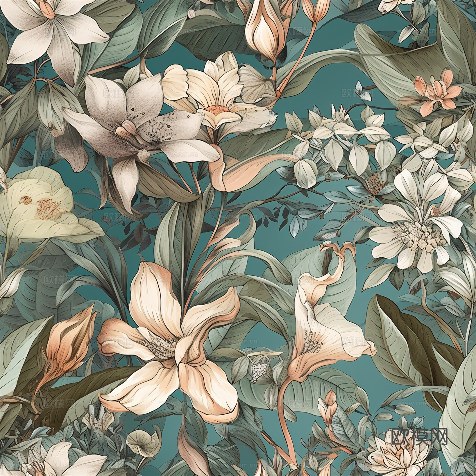 复古小清晰森林系植物纹理图案肌理28