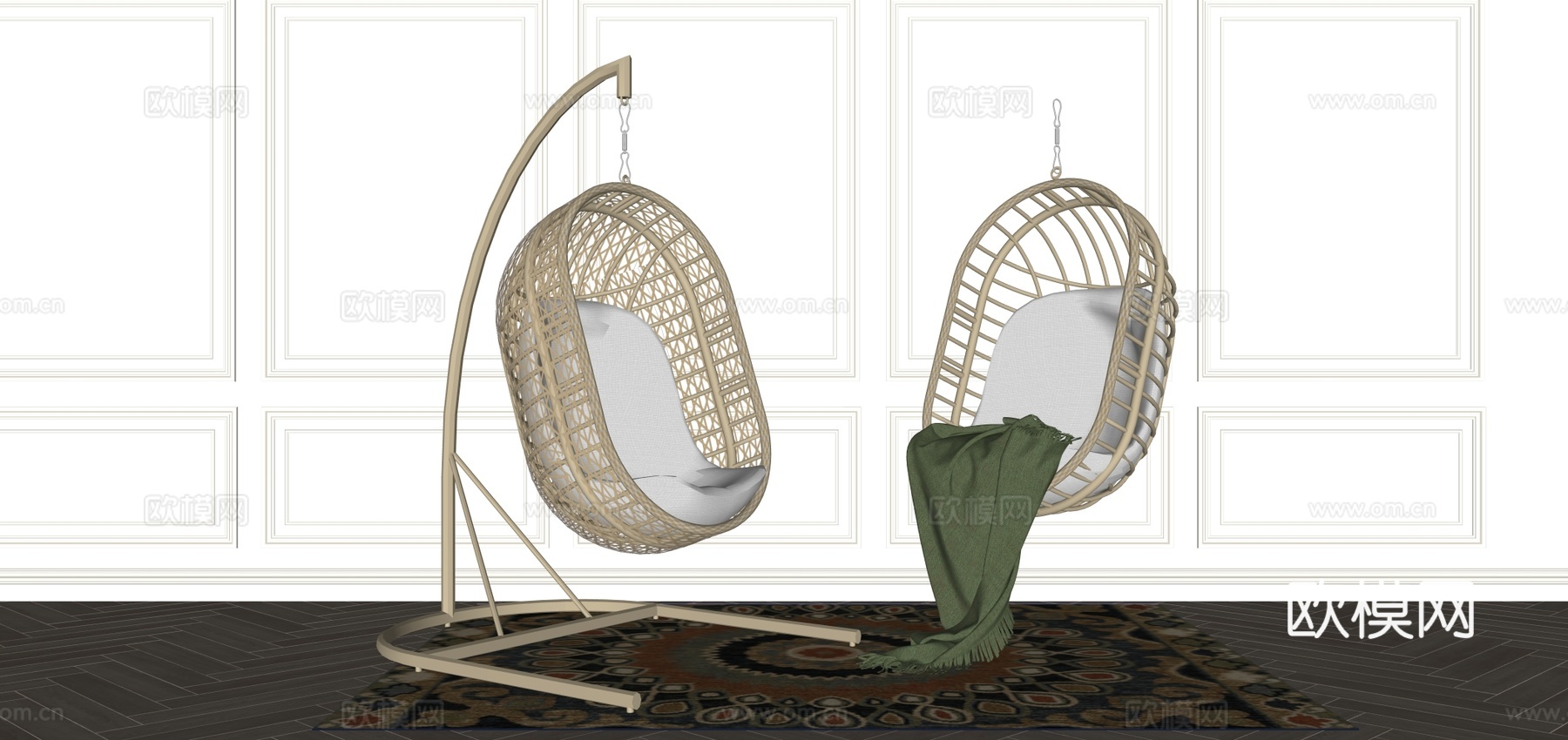 休闲吊椅 户外椅 竹椅su模型