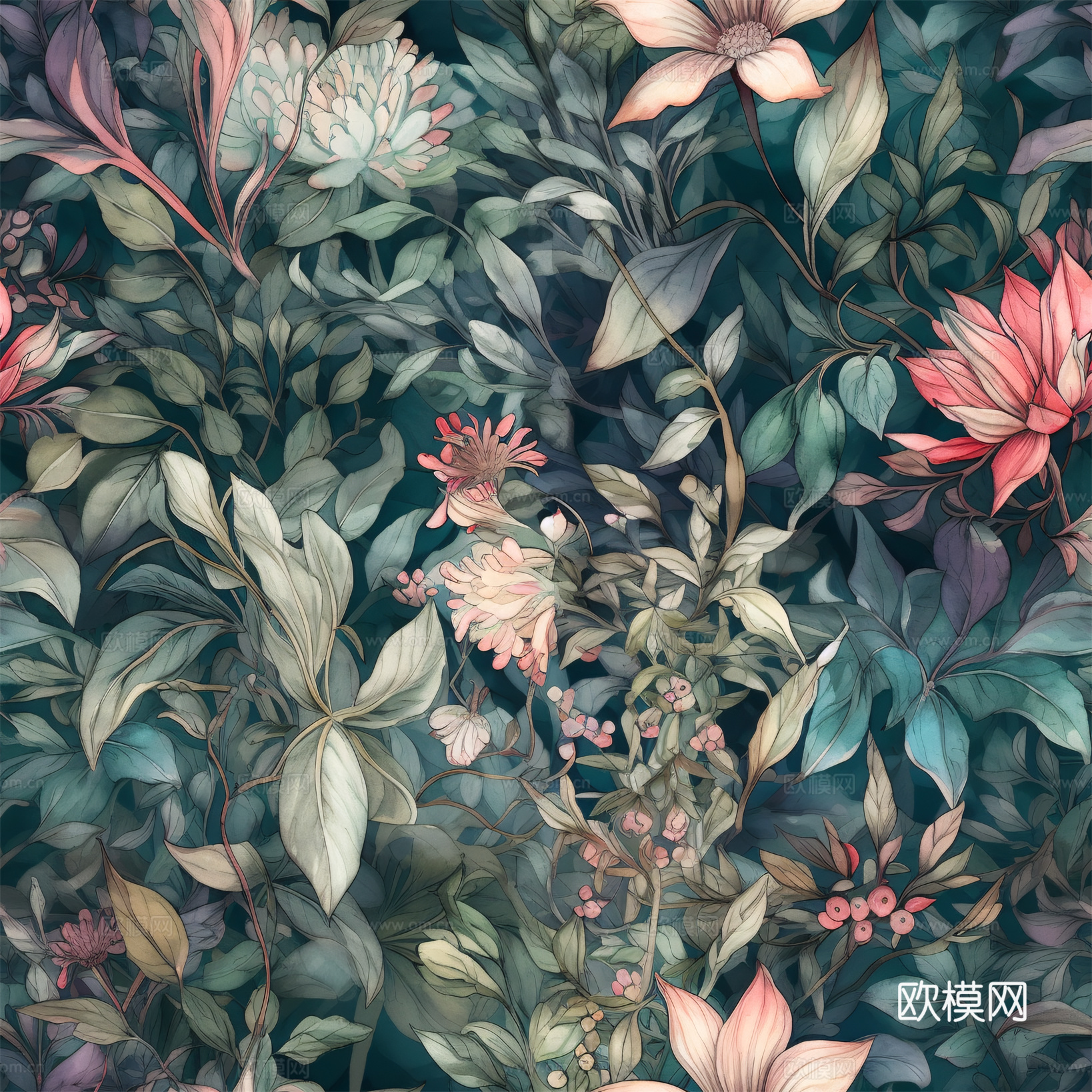 复古小清晰森林系植物纹理图案肌理17