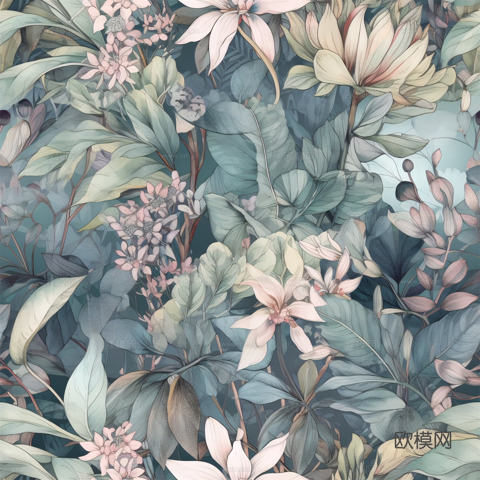 复古小清晰森林系植物纹理图案肌理6